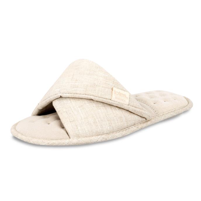 Isotoner® Ladies Linen Twist Open Toe Slipper Stone Extra Image 2